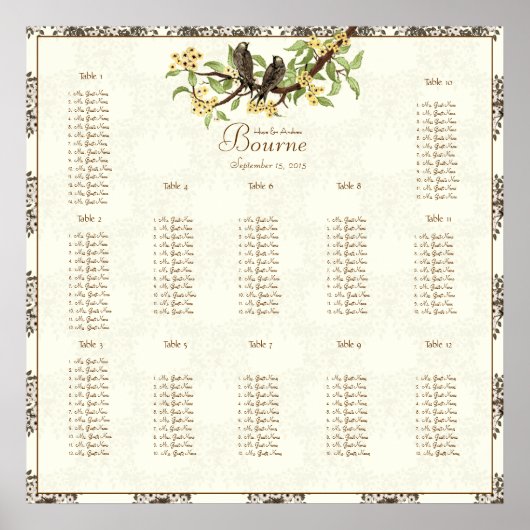 アイボリーヴィンテージの鳥の座席表 ポスター (正面)