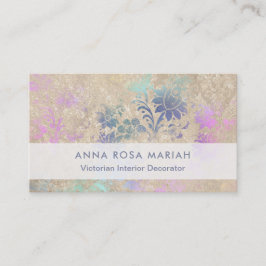 *~*アイボリーヴィンテージアンティーク古い青ピンクダマスク 名刺
