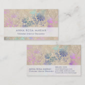 *~*アイボリーヴィンテージアンティーク古い青ピンクダマスク 名刺 (正面/裏面)