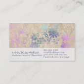 *~*アイボリーヴィンテージアンティーク古い青ピンクダマスク 名刺 (裏面)