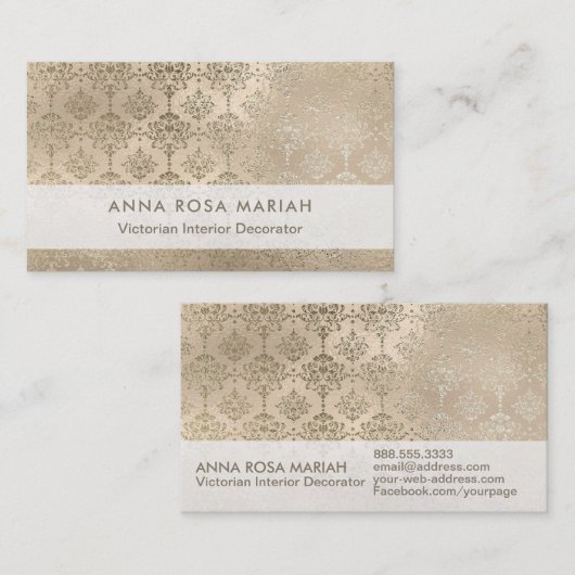 *~*アイボリーヴィンテージアンティーク樹齢虹色ダマスク 名刺 (正面/裏面)