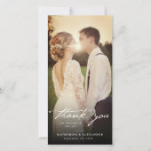 アイボリーヴィンテージ手書きスクリプト3写真結婚の サンキューカード (正面)