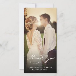 アイボリーヴィンテージ手書きスクリプト3写真結婚の サンキューカード