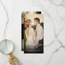アイボリーヴィンテージ手書きスクリプト3写真結婚の サンキューカード