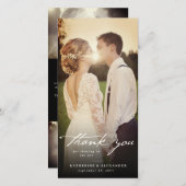 アイボリーヴィンテージ手書きスクリプト3写真結婚の サンキューカード (正面/裏面)