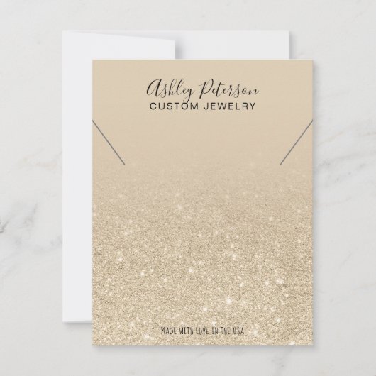 アイボリー光金ゴールドグリッタージュエリーネックレスディスプレイ サンキューカード (正面)