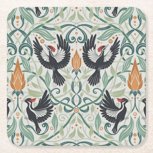 アイボリー入りキツツキ スクエアペーパーコースター (正面)