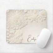 アイボリー刺繍フローラの名前 マウスパッド (マウス)