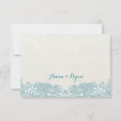 アイボリー及びアクアビクトリアンフローラレース応答カード 出欠カード (裏面)