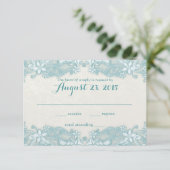 アイボリー及びアクアビクトリアンフローラレース応答カード 出欠カード (スタンド正面)