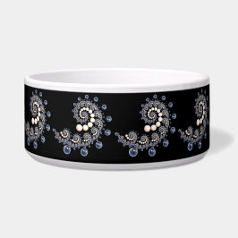 アイボリー及びブルーパールスパイラルセラミックペットボウル ボウル