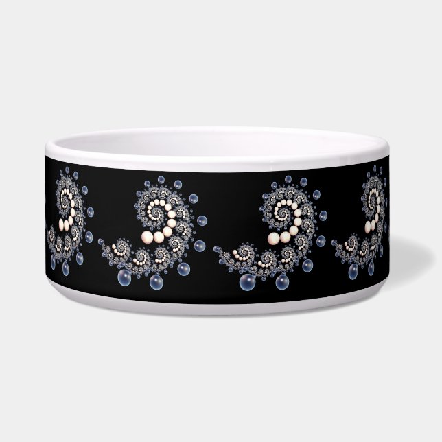 アイボリー及びブルーパールスパイラルセラミックペットボウル ボウル (正面)