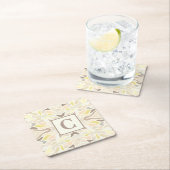 アイボリー幾何学的抽象芸術パターン スクエアペーパーコースター (インサイチュ)