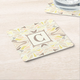 アイボリー幾何学的抽象芸術パターン スクエアペーパーコースター