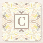 アイボリー幾何学的抽象芸術パターン スクエアペーパーコースター (正面)