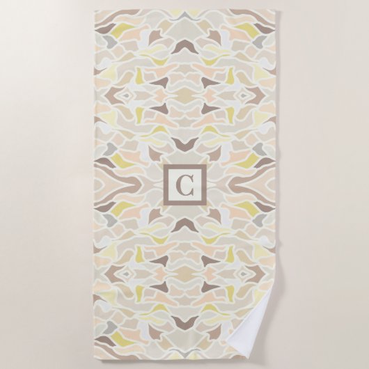 アイボリー幾何学的抽象芸術パターン ビーチタオル (正面)