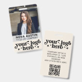 アイボリー従業員の写真IDとQRコードのビジネスロゴ バッジ (正面&裏面)