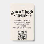 アイボリー従業員の写真IDとQRコードのビジネスロゴ バッジ (裏面)