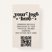 アイボリー従業員の写真IDとQRコードのビジネスロゴ バッジ (裏面)