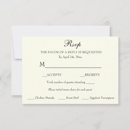 アイボリー応答RSVPミニマリストクラシックエレガント 出欠カード (正面)