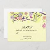 アイボリー愛の鳥の木の結婚式RSVPカード 出欠カード (正面/裏面)