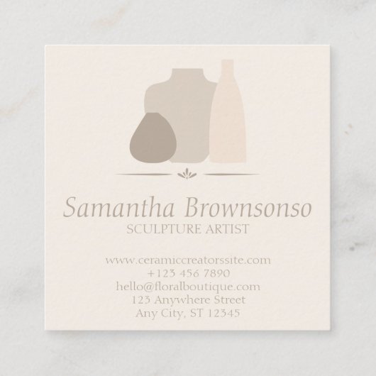 アイボリー手作り陶器花瓶セラミック スクエア名刺 (裏面)