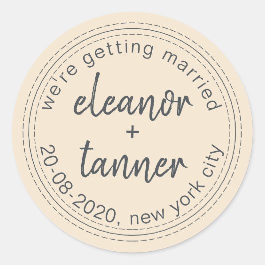 アイボリー日付の結婚封筒用シール ラウンドシール (正面)