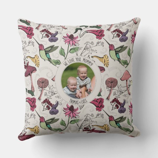 アイボリー最高のママエバー写真ハミングバードフローラ クッション (裏面)