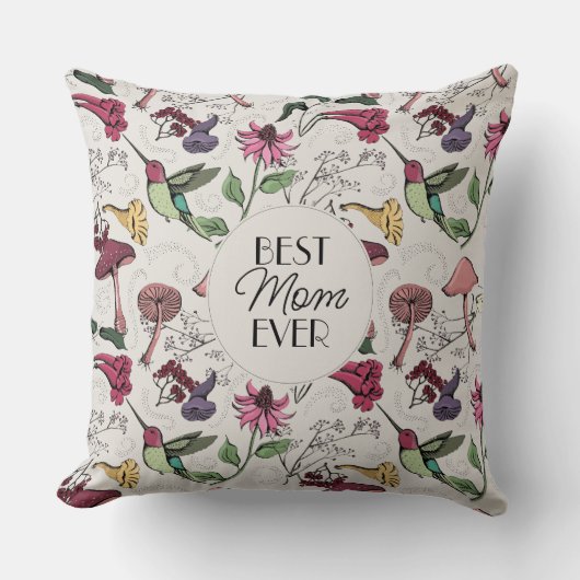 アイボリー最高のママエバー写真ハミングバードフローラ クッション (正面)