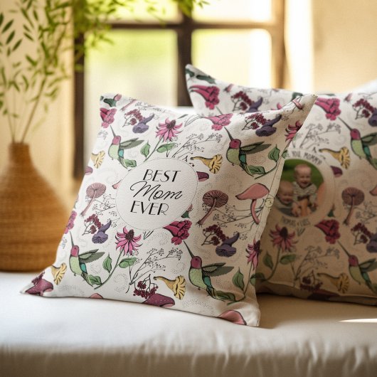 アイボリー最高のママエバー写真ハミングバードフローラ クッション