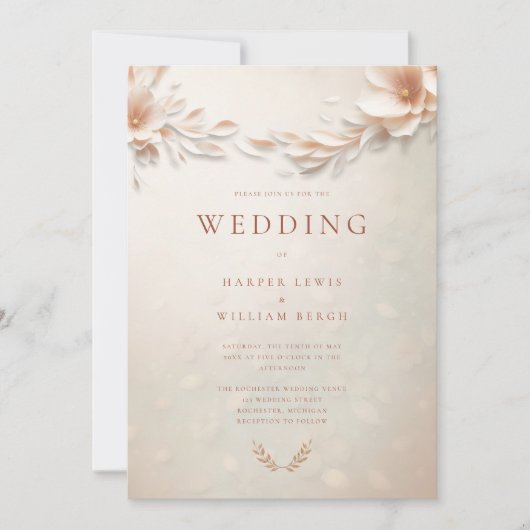 アイボリー桃花模様結婚ズ 招待状 (正面)