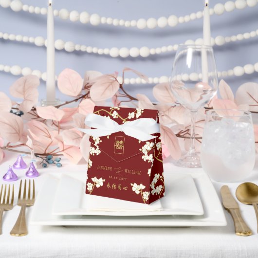 アイボリー桃/梅の花と幸福結婚の倍 フェイバーボックス (ウェディング)