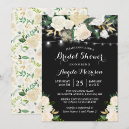アイボリー植物性フローラストリングライトブライダルシャワー 招待状