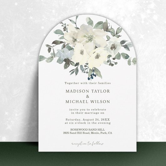 アイボリー水彩フローラアー結婚チ 招待状