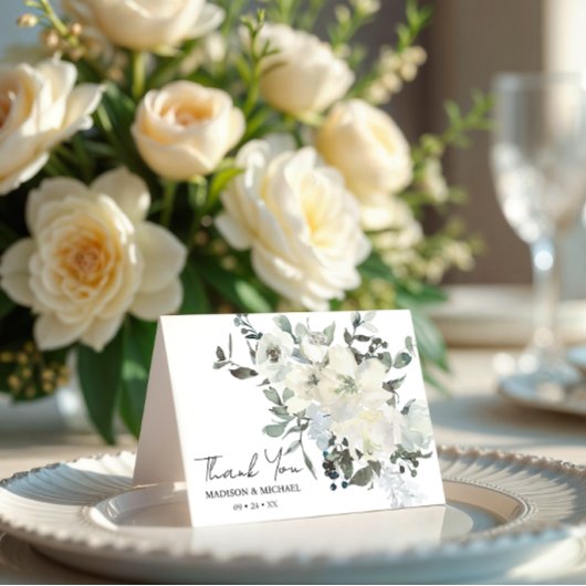 アイボリー水彩フローラセージ結婚グリーン サンキューカード