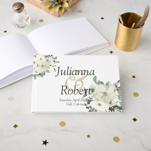 アイボリー水彩フローラ結婚ズゲストブック ゲストブック (正面見開き)