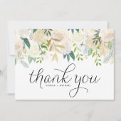 アイボリー水彩牡丹と金ゴールドグリッター結婚 サンキューカード (正面)
