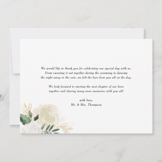 アイボリー水彩牡丹と金ゴールドグリッター結婚 サンキューカード (裏面)