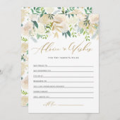 アイボリー水彩牡丹金ゴールドグリッターベビーシャワー アドバイスカード (正面/裏面)