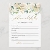 アイボリー水彩牡丹金ゴールドグリッターベビーシャワー アドバイスカード (正面)