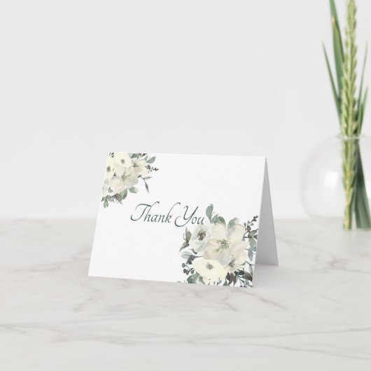 アイボリー水色フローラサンキューカード サンキューカード (正面)