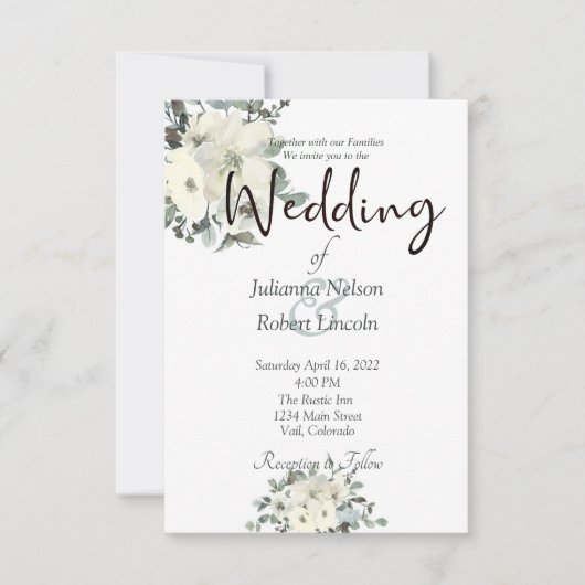 アイボリー水色フローラ結婚式招待状 招待状 (正面)