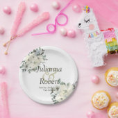 アイボリー水色フローラ結婚紙プレート ペーパープレート (パーティー)