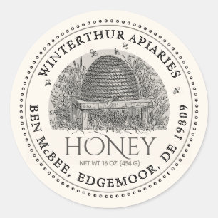 アイボリー淡い色のハニー瓶ラベル(ヴィンテージスケッチ) ラウンドシール