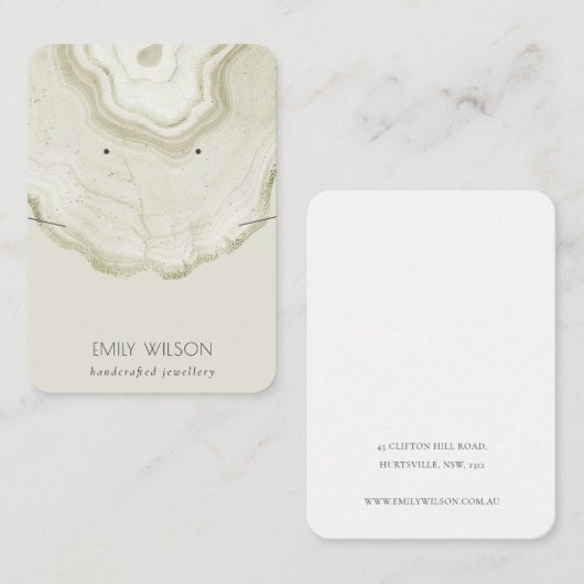 アイボリー淡い色の金ゴールド瑪瑙ネックレスイヤリングディスプレイ 名刺 (正面/裏面)