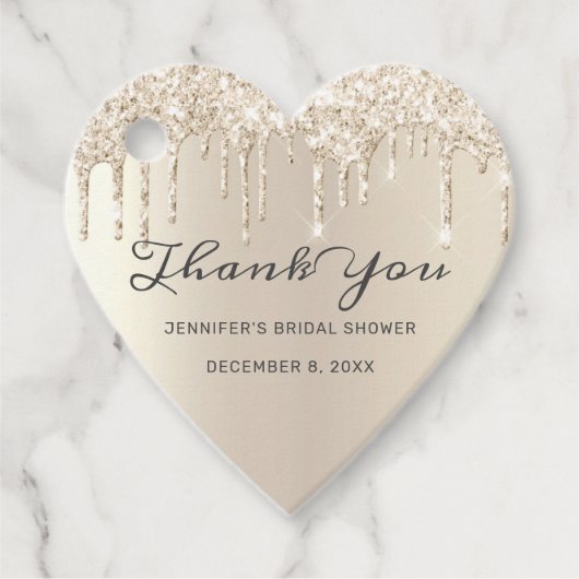 アイボリー滴下グリッターブライダルシャワーありがとう フェイバータグ (正面)