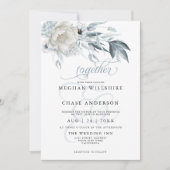 アイボリー牡丹とダスティブルーアネモンフローラ 招待状 (正面)