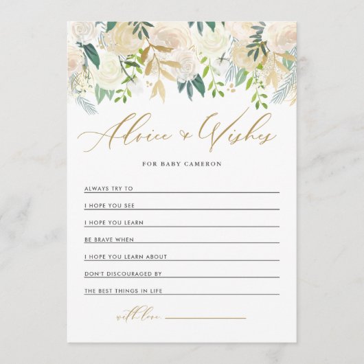 アイボリー牡丹金ゴールドグリッターの願いベビー アドバイスカード (正面)