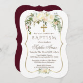 アイボリー王室のフローラ金ゴールドブルゴーニュ洗礼 招待状 (正面/裏面)