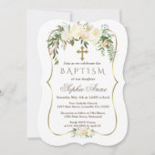 アイボリー王室のフローラ金ゴールドブルゴーニュ洗礼 招待状 (正面)